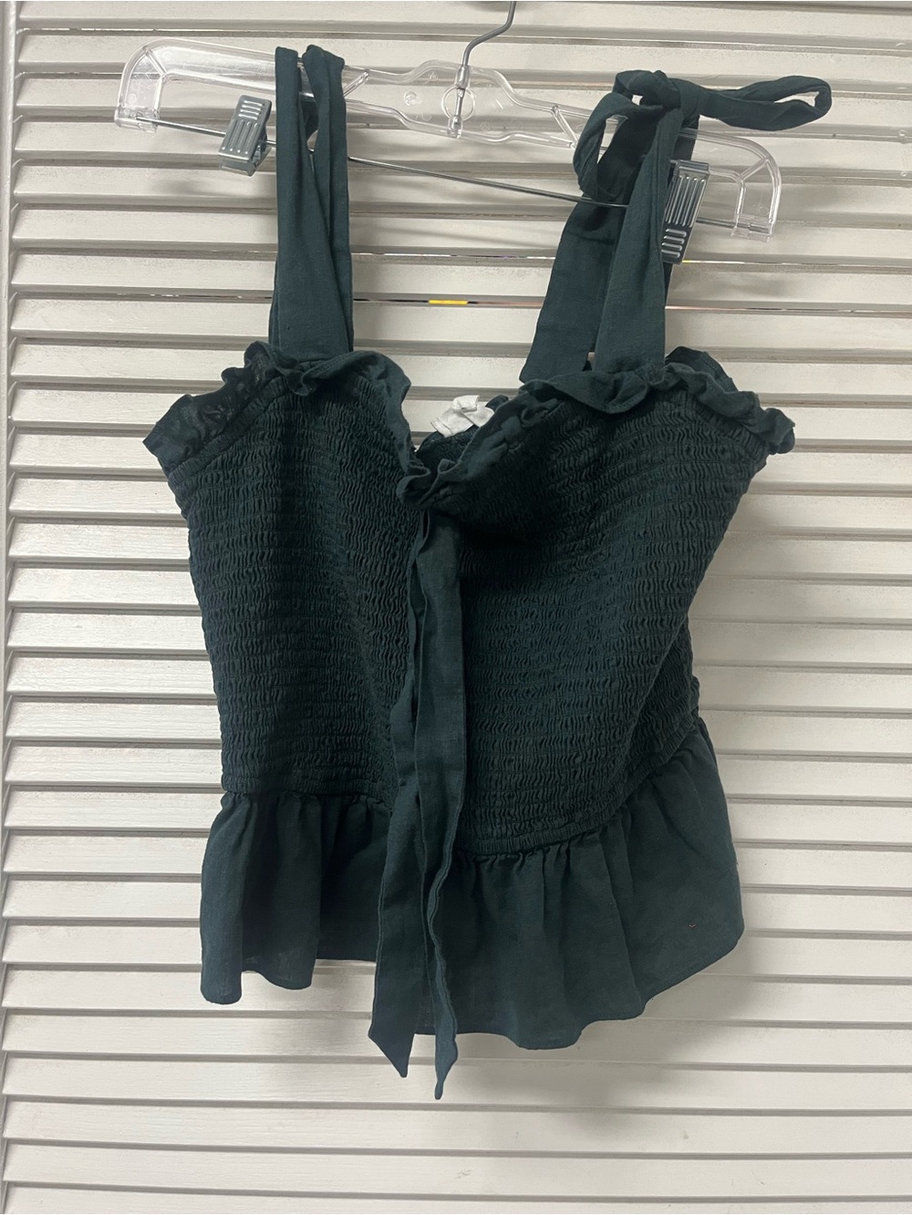 A loves A ✨Tie-Shoulder Smocked Peplum Tank Top - Black✨M